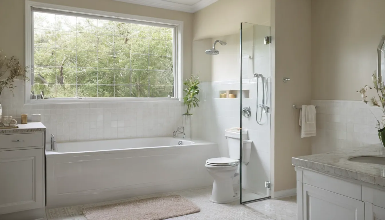 A senior homeowner smiling as a local provider shows a walk-in tub in a bathroom in Perkasie